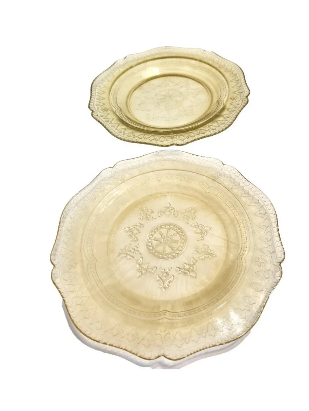 Federal Patrician Spoke 1930s Glass Saucers Yellow Depression Set Of 2 READ